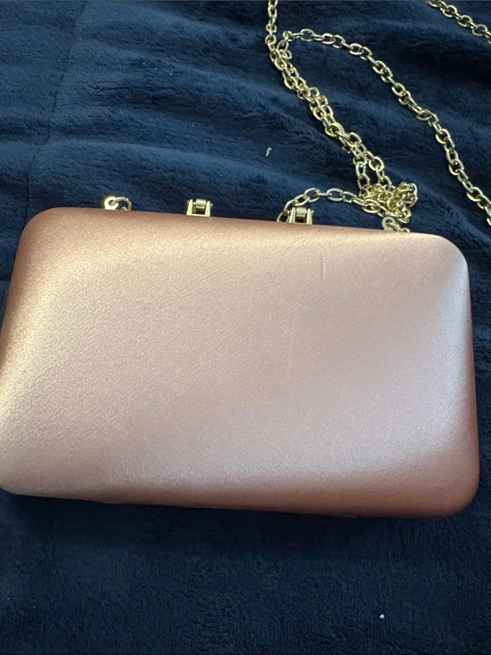 INC Rose Gold Satin Clutch with Crystal Horseshoe Accent